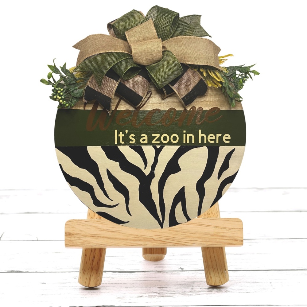 Handmade “Welcome – It’s a Zoo in Here” Door Hanger | Zebra Safari Door Decor